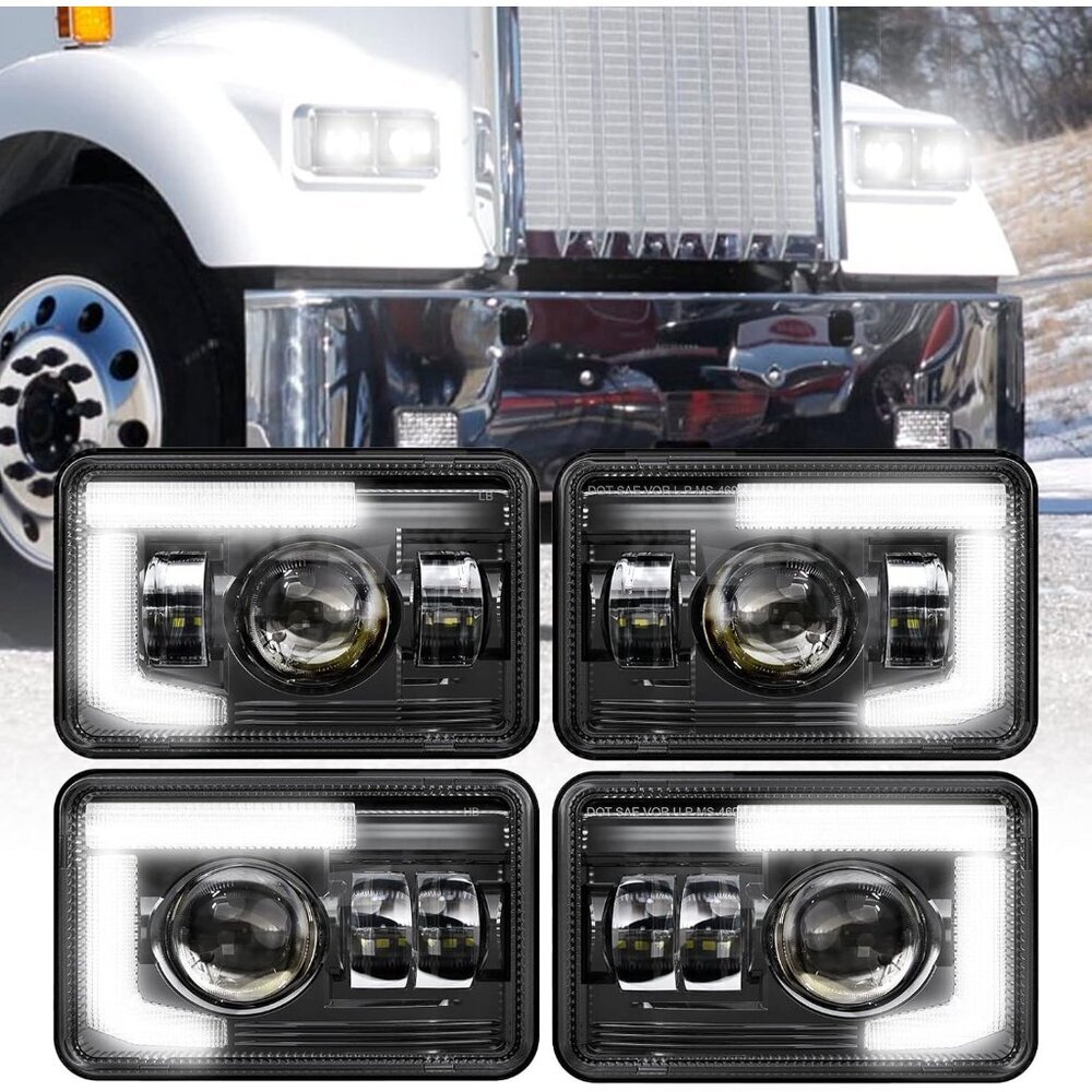 DOT 120W 4x6 Inch LED Headlights DRL Rectangular Replacement H4651 H4652 H4656 H